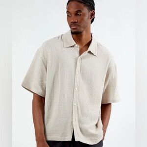 PacSun Men's Casual Shirt - Beige Gauze Camp Shirt
